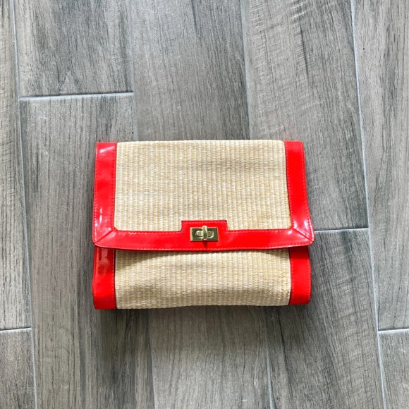 NWOT Raffia and Patent Clutch - Picture 8 of 9